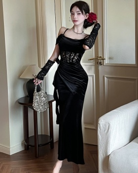 Mermaid sling dress flat shoulder evening dress