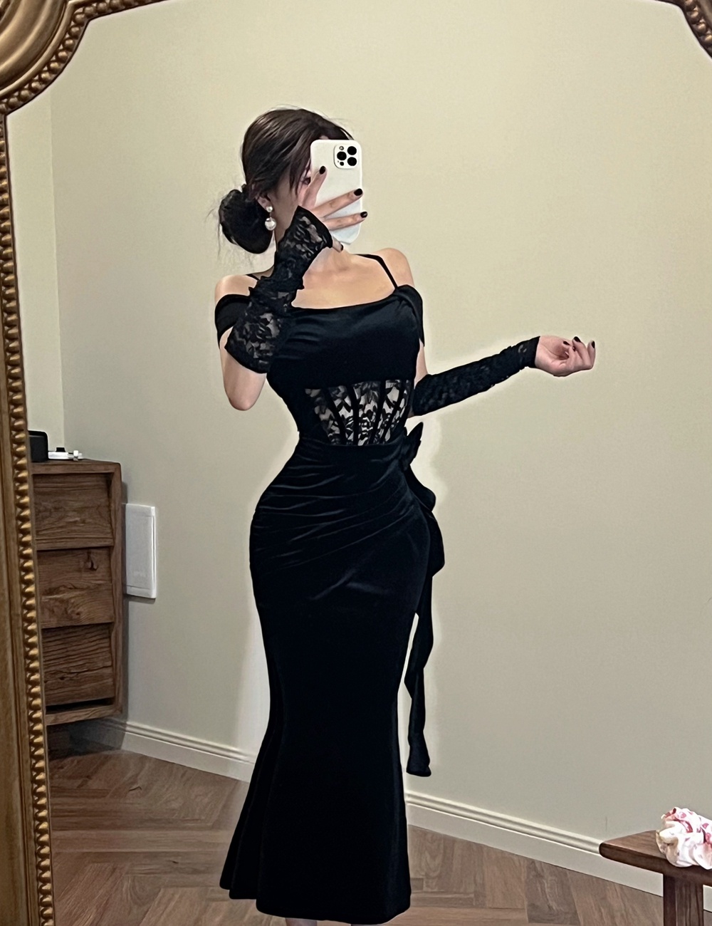 Mermaid sling dress flat shoulder evening dress