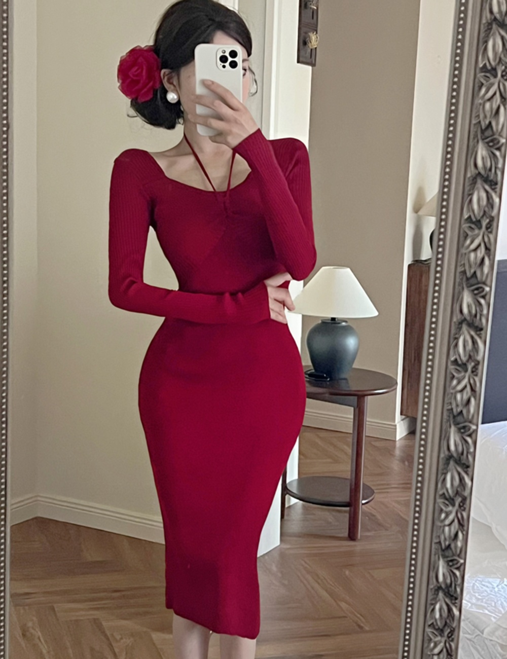 Bottoming long dress bandage sweater for women