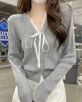 Lace V-neck show young cardigan short enticement tops