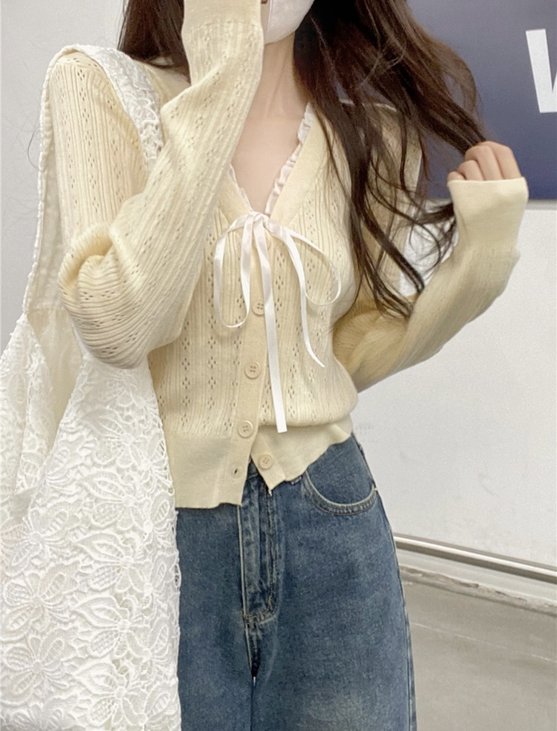 Lace V-neck show young cardigan short enticement tops