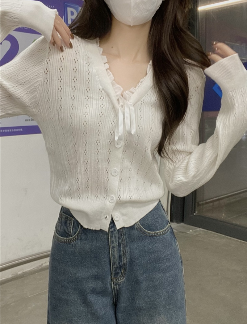 Lace V-neck show young cardigan short enticement tops