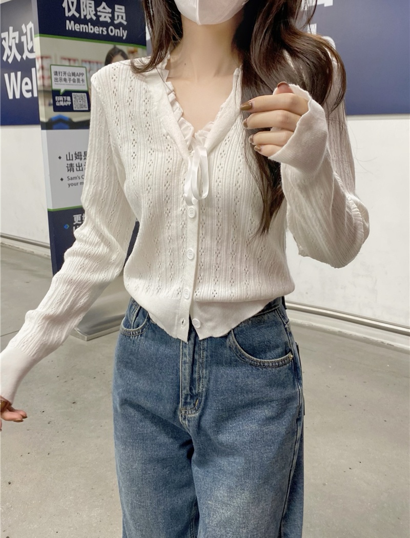 Lace V-neck show young cardigan short enticement tops
