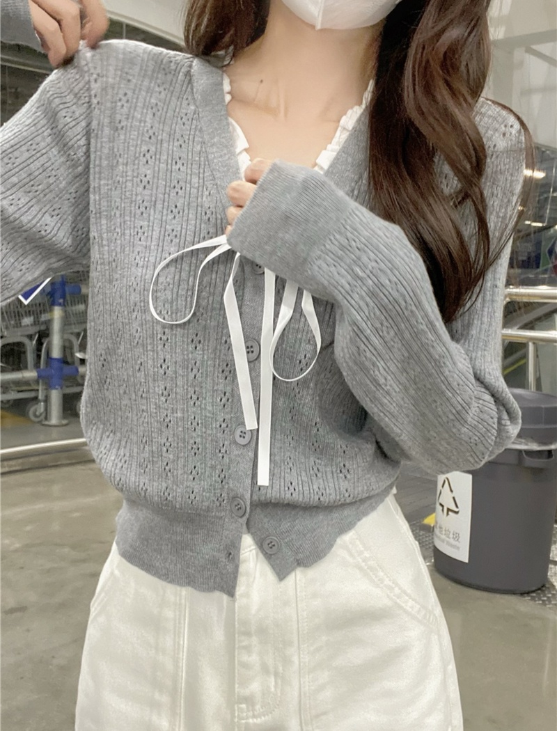 Lace V-neck show young cardigan short enticement tops