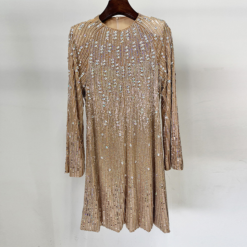 Fashion European style rhinestone autumn elasticity dress