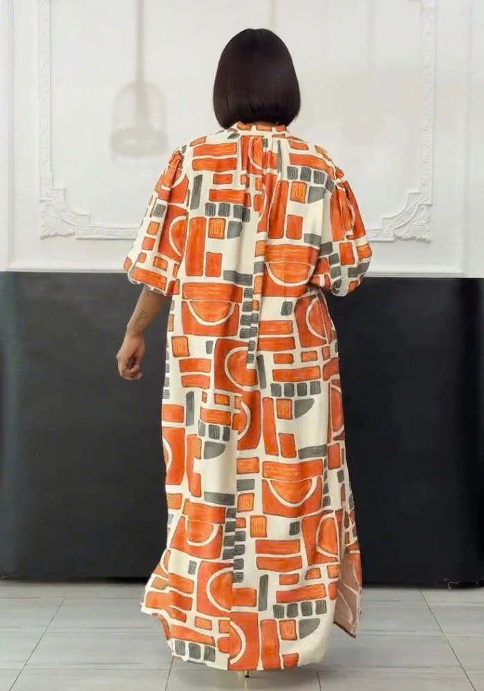 Loose commuting pockets Casual lantern sleeve hem dress