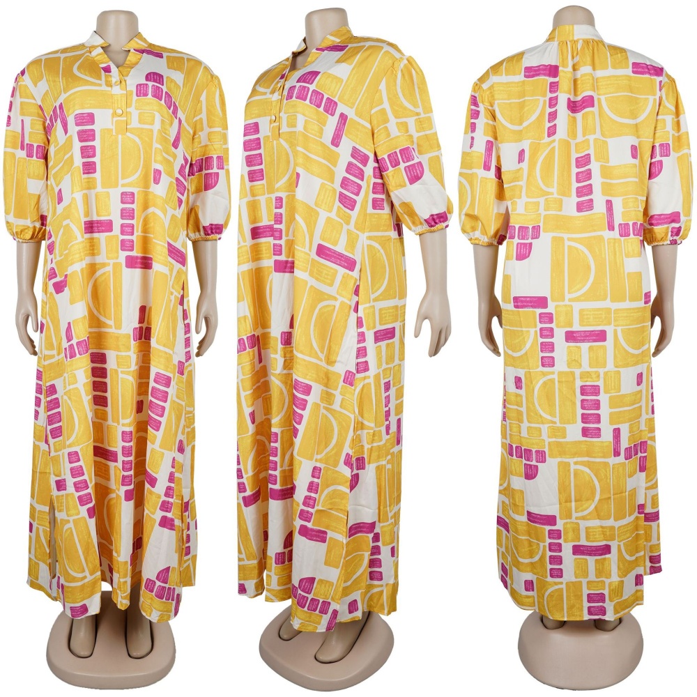 Loose commuting pockets Casual lantern sleeve hem dress