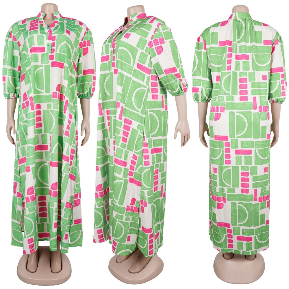 Loose commuting pockets Casual lantern sleeve hem dress