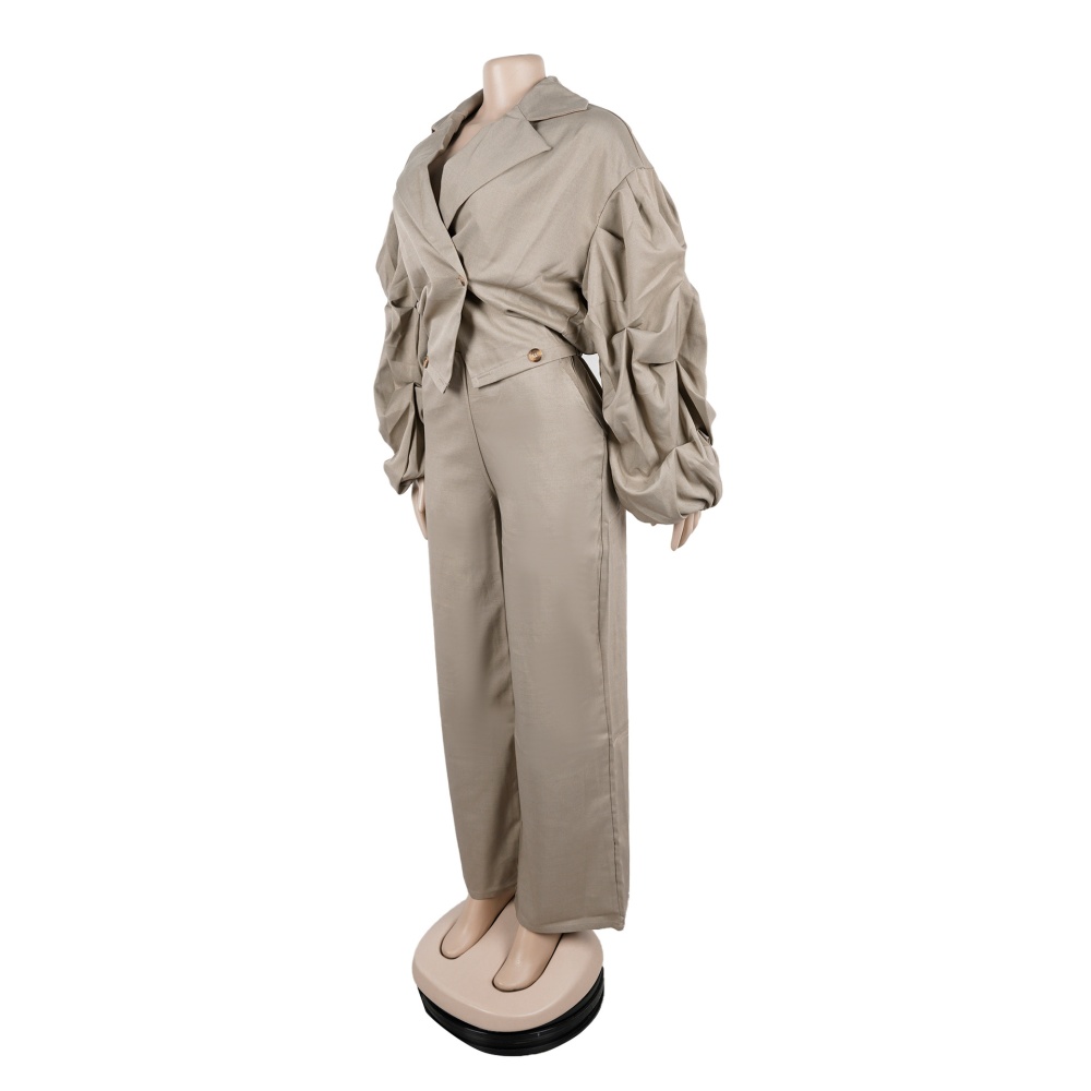 Fold sleeve large lapel Casual suit pants 2pcs set
