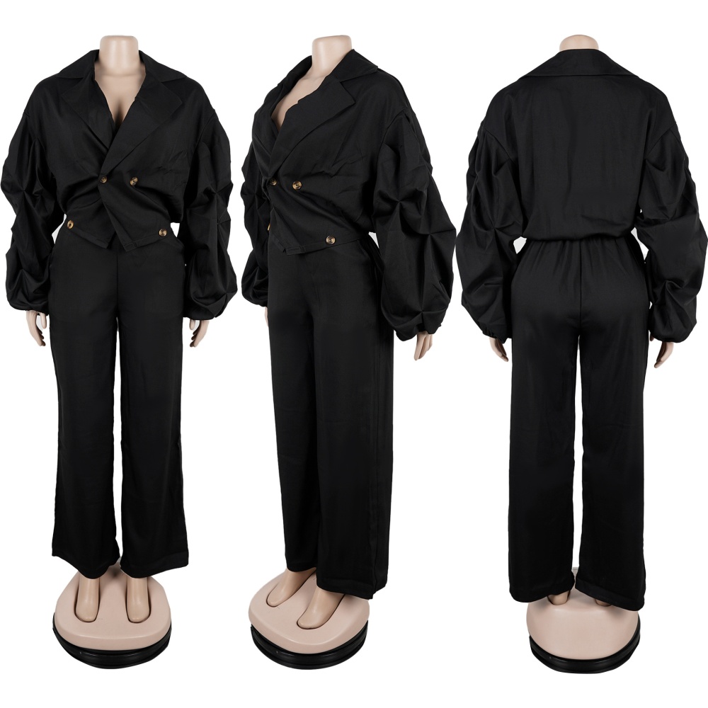Fold sleeve large lapel Casual suit pants 2pcs set