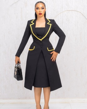 Elasticity pinched waist dress lapel elegant vest 2pcs set