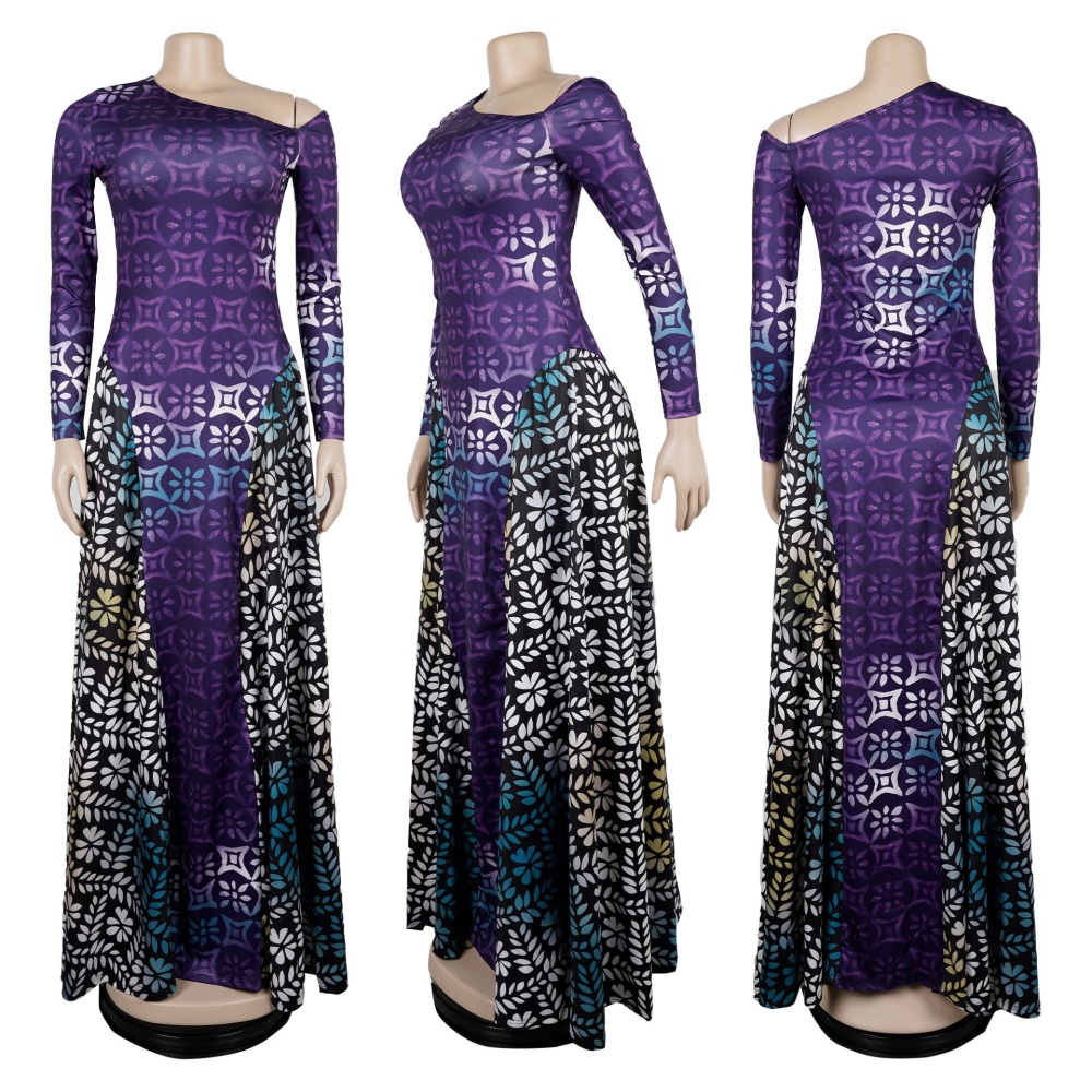 Sloping shoulder elasticity long dress pinched waist dress