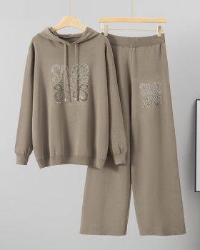 Rhinestone sweater wide leg pants 2pcs set for women