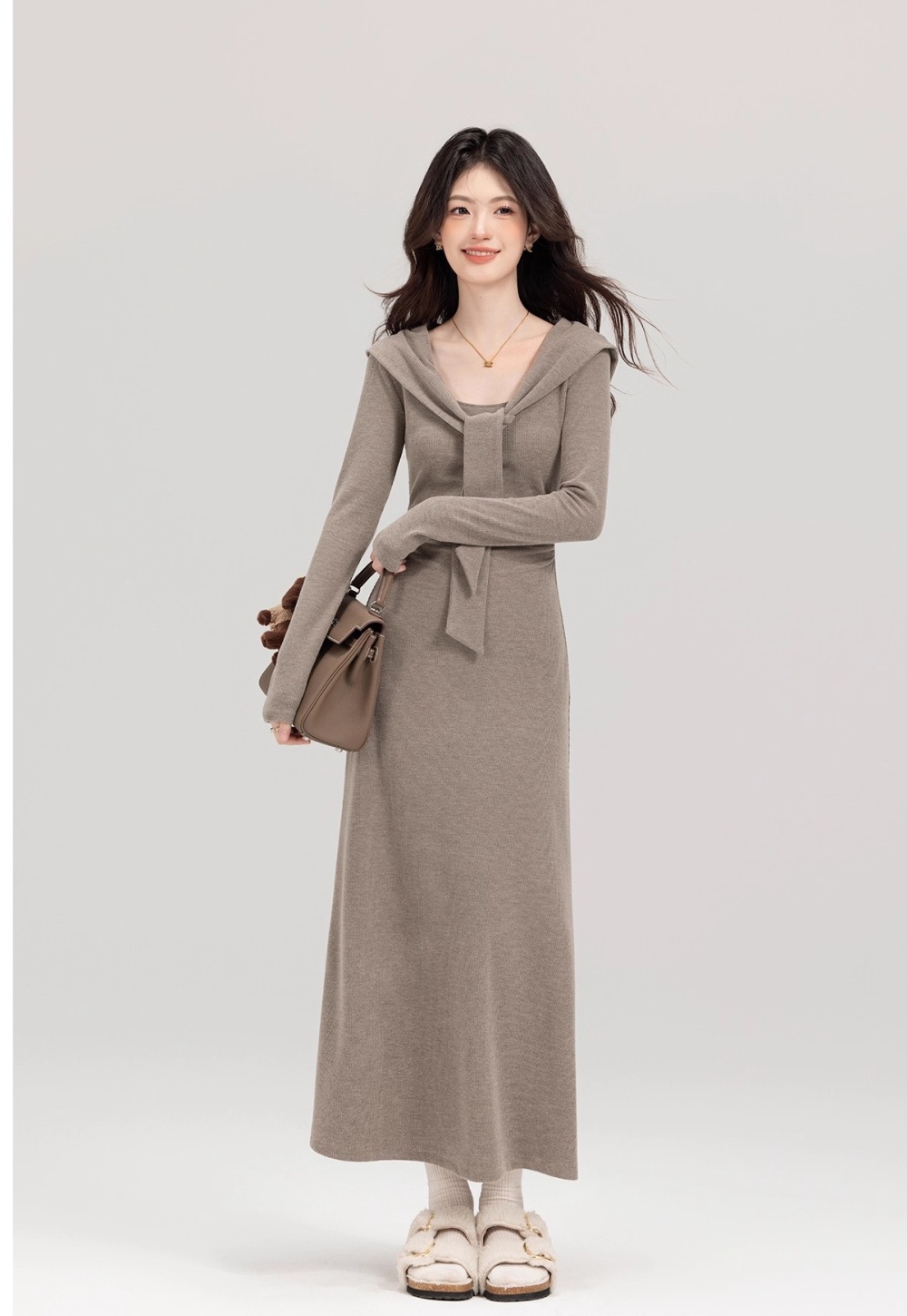 Autumn inside the ride shawl knitted frenum long dress