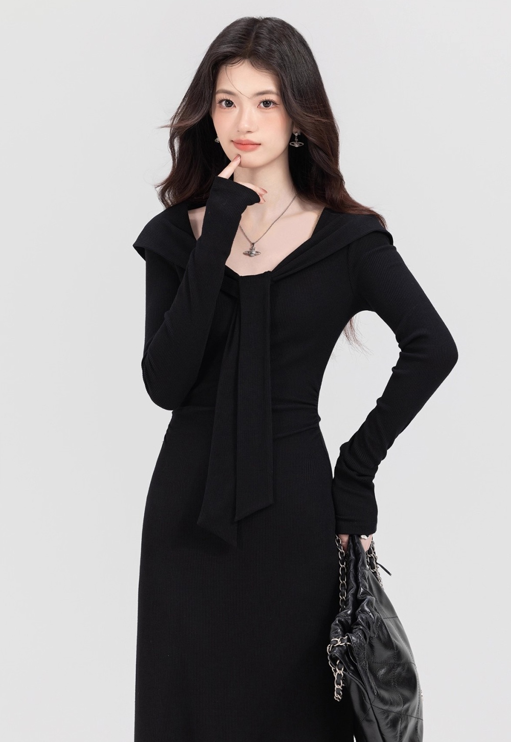 Autumn inside the ride shawl knitted frenum long dress