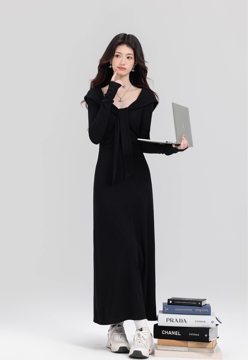 Autumn inside the ride shawl knitted frenum long dress