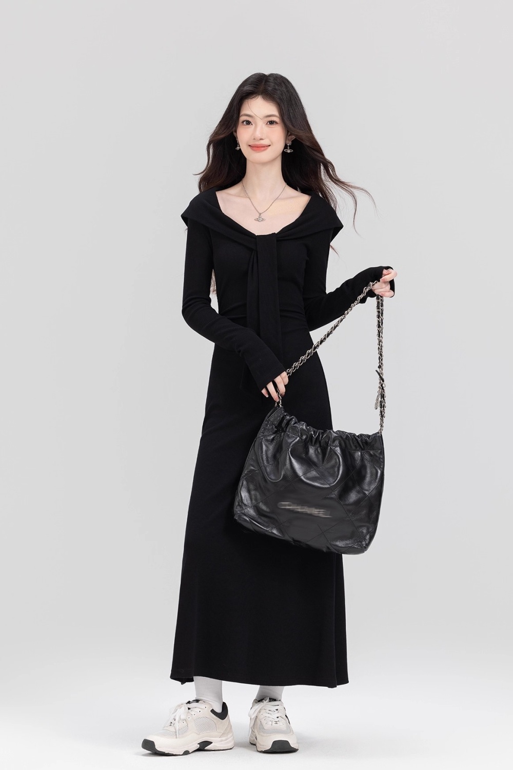 Autumn inside the ride shawl knitted frenum long dress