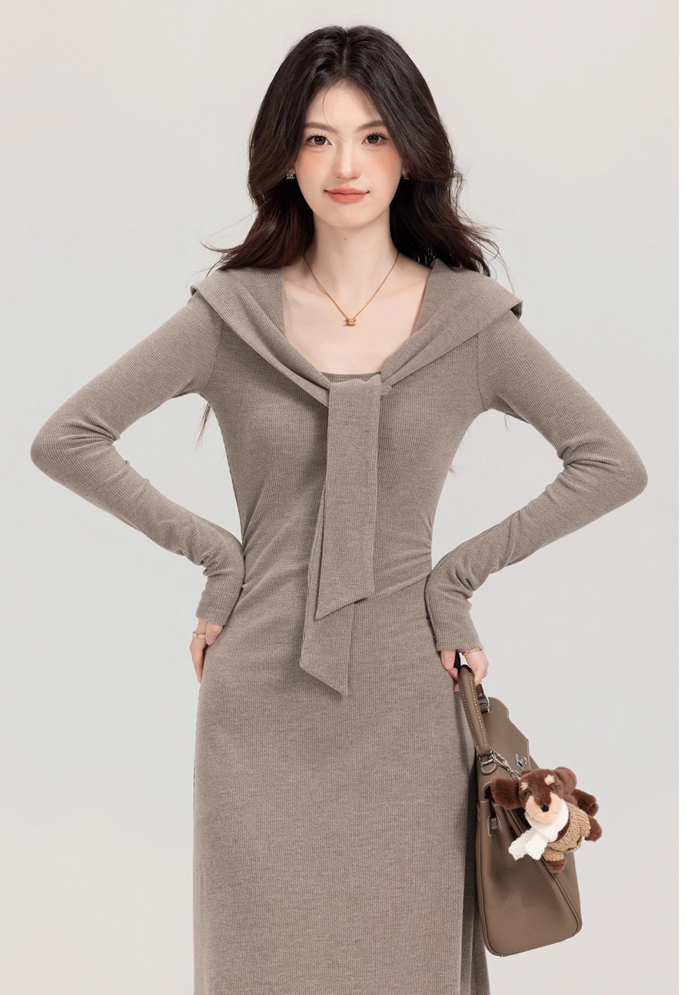 Autumn inside the ride shawl knitted frenum long dress