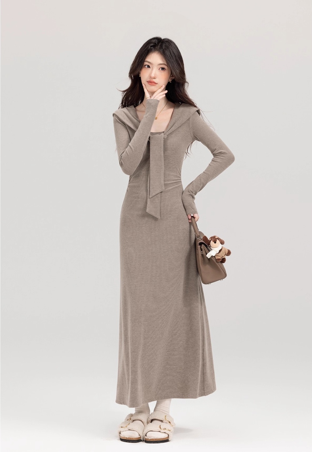 Autumn inside the ride shawl knitted frenum long dress