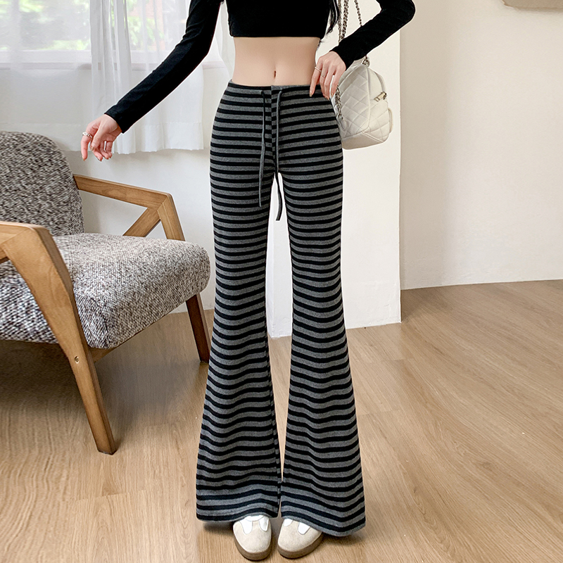 Stripe at home pants drawstring American style long pants