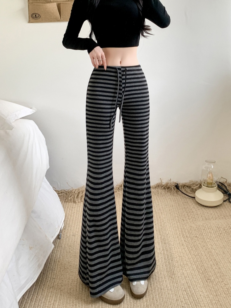 Stripe at home pants drawstring American style long pants