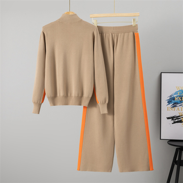 Long sleeve sweater wide leg pants 2pcs set for women