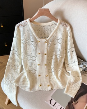 Double-breasted loose cardigan crochet tops for women