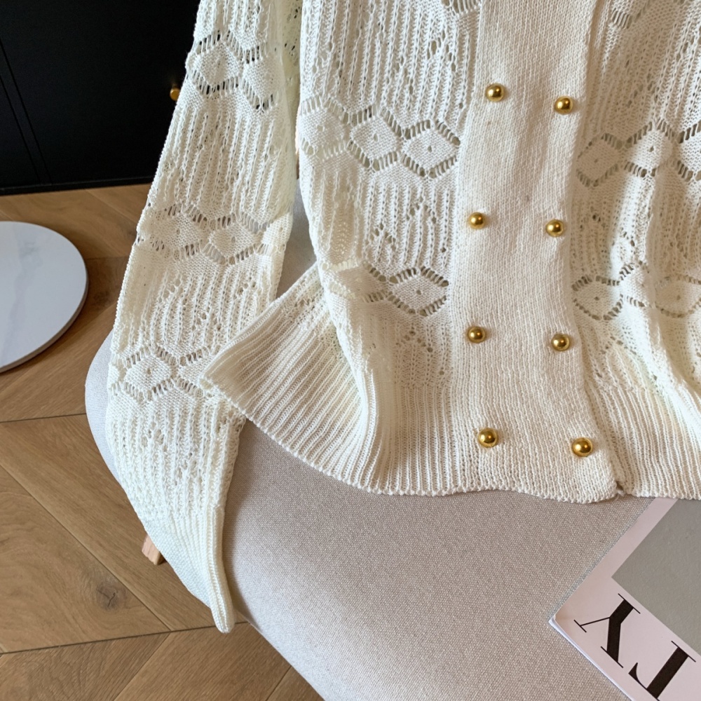 Double-breasted loose cardigan crochet tops for women
