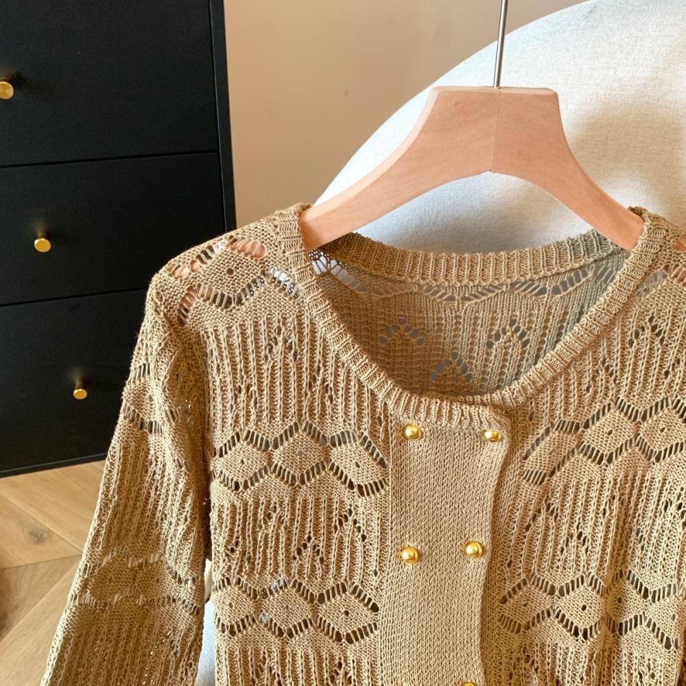 Double-breasted loose cardigan crochet tops for women