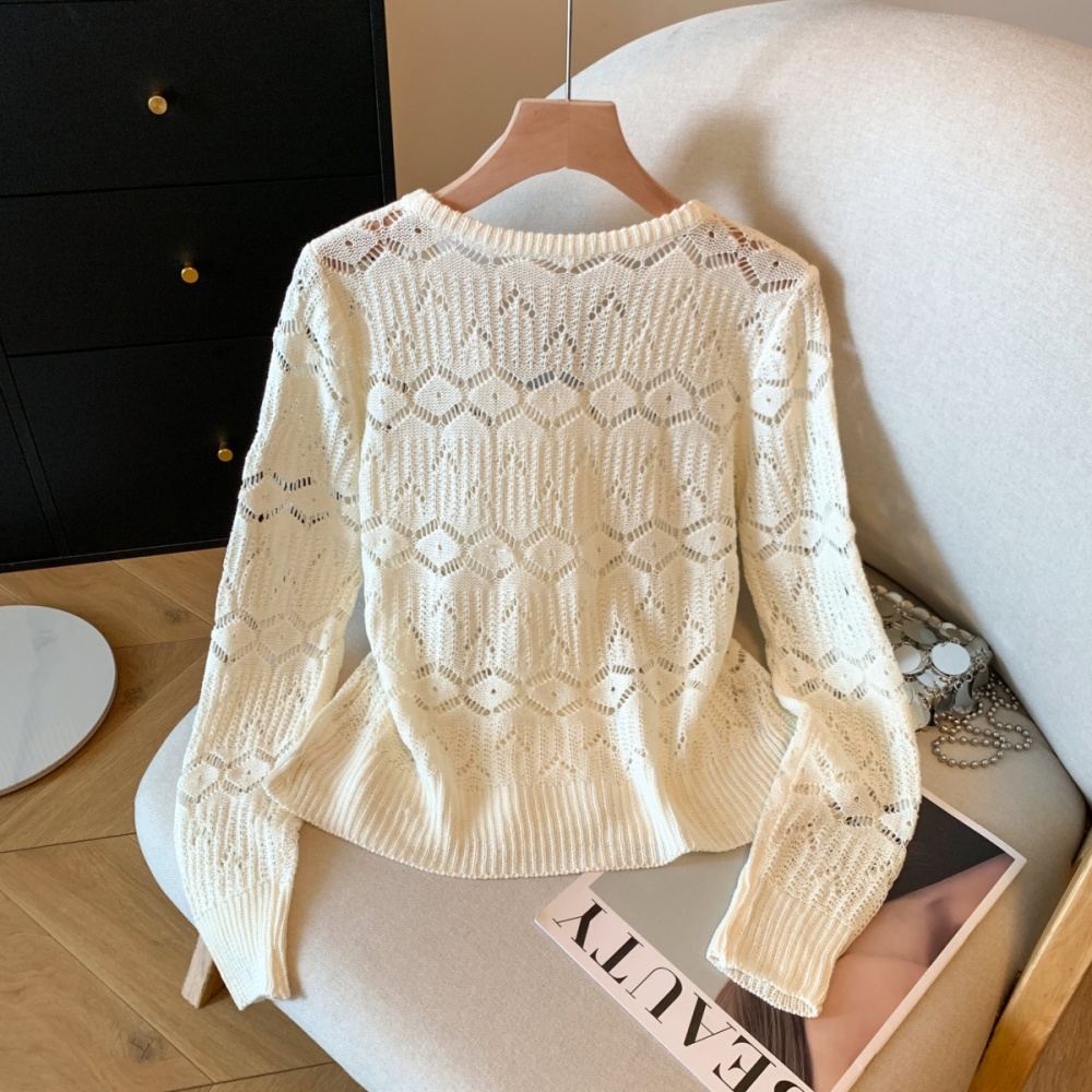 Double-breasted loose cardigan crochet tops for women