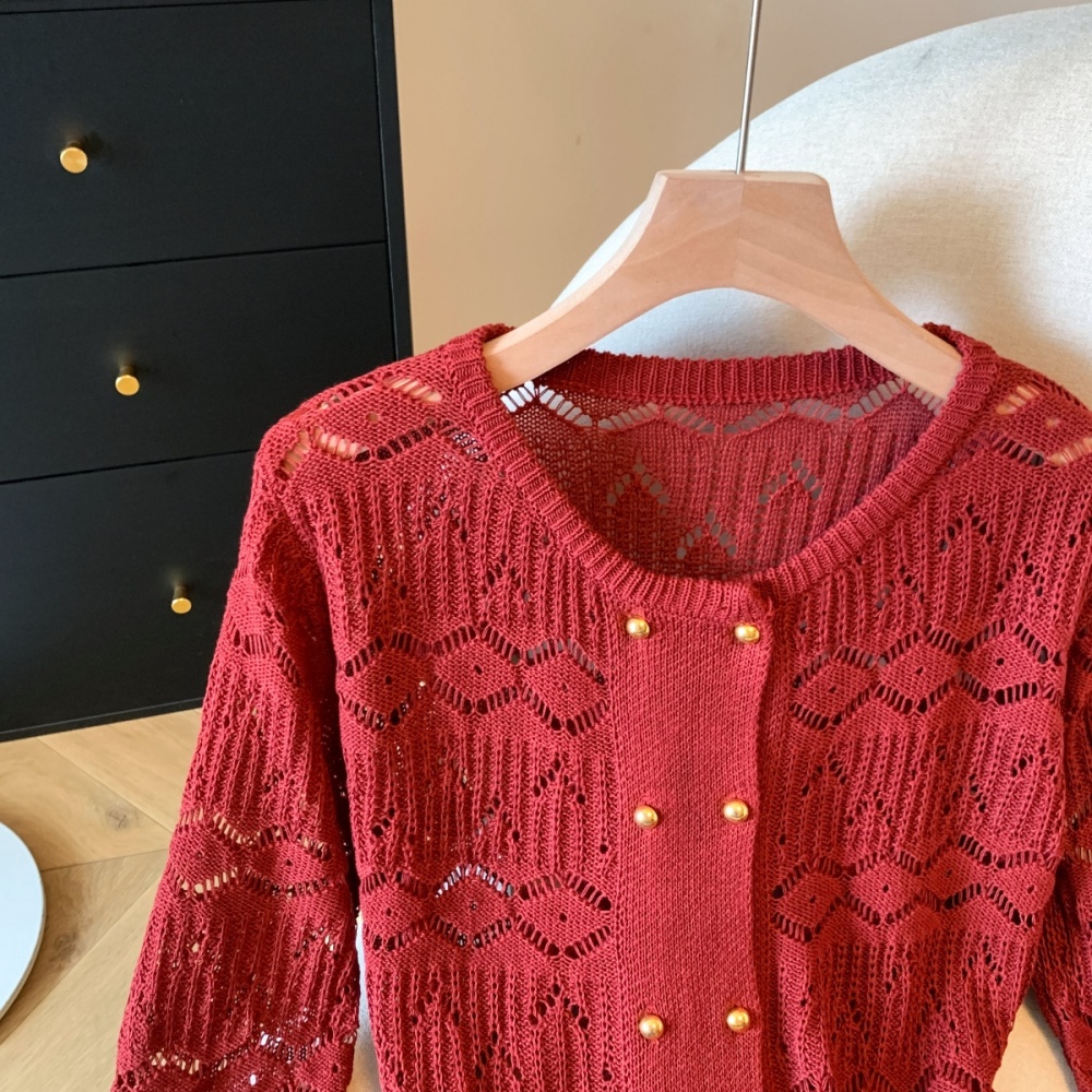Double-breasted loose cardigan crochet tops for women