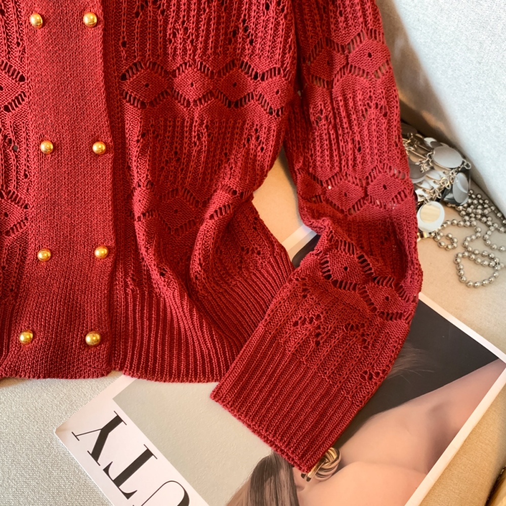 Double-breasted loose cardigan crochet tops for women