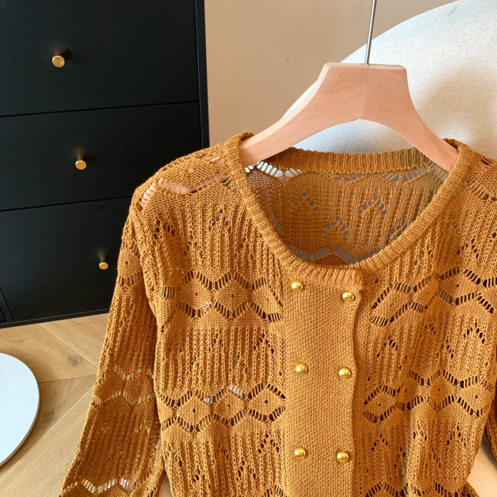 Double-breasted loose cardigan crochet tops for women