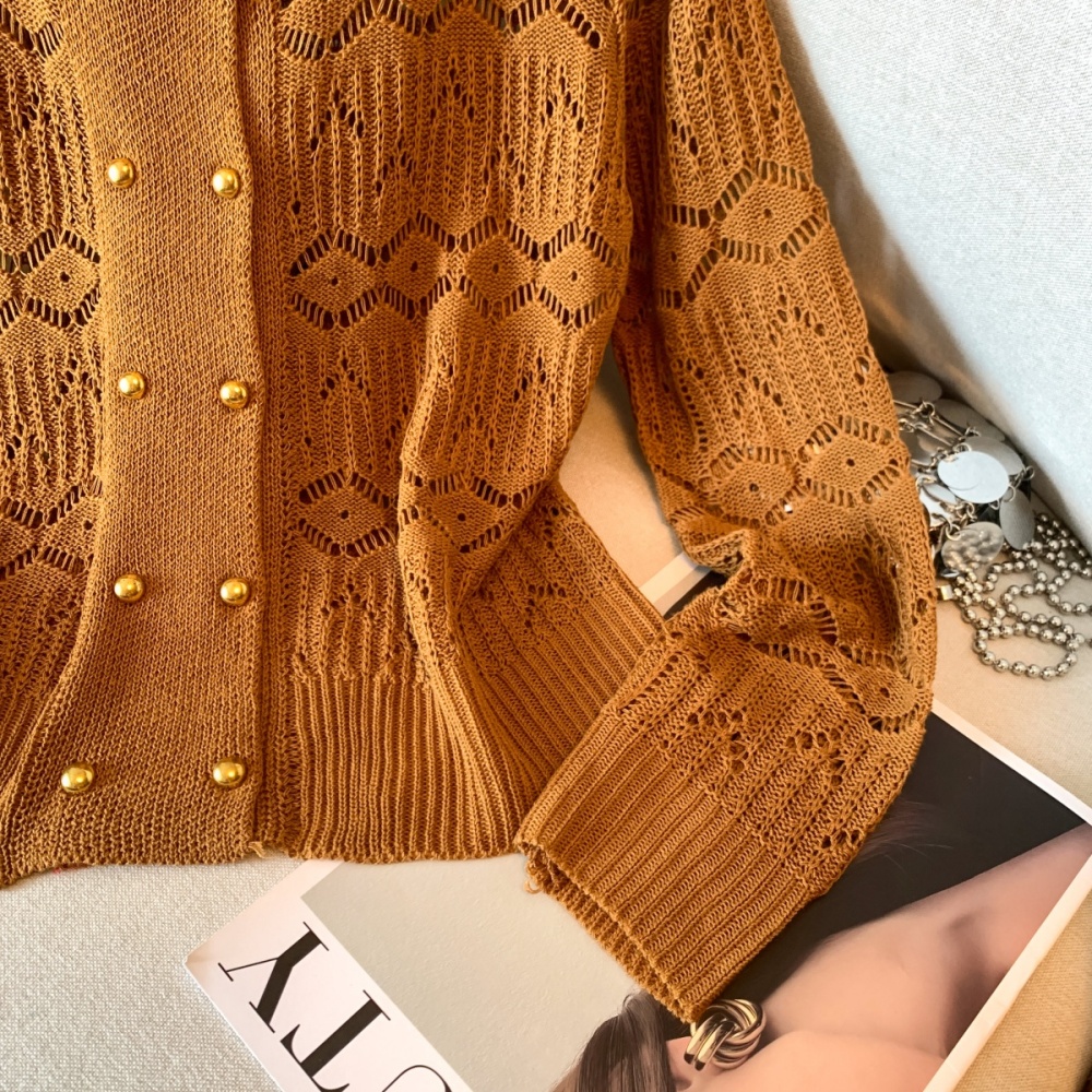 Double-breasted loose cardigan crochet tops for women