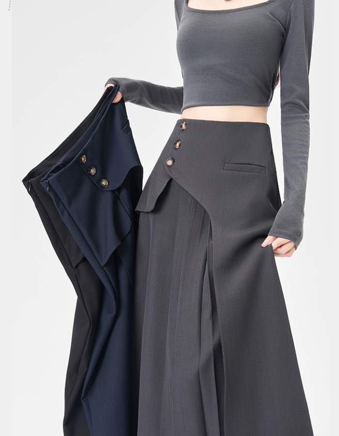 Autumn A-line slim business suit long gray pleated skirt