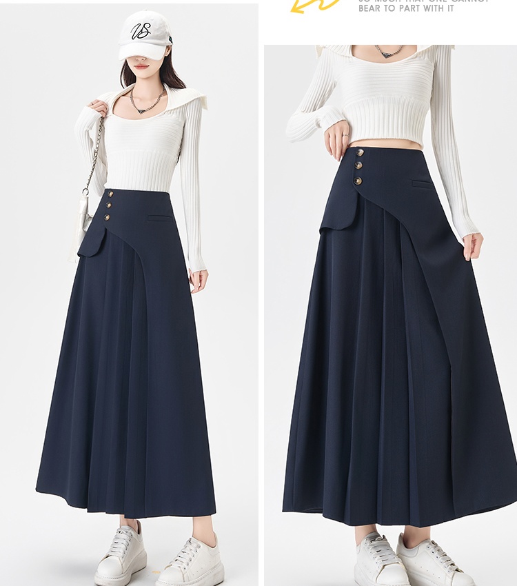 Autumn A-line slim business suit long gray pleated skirt