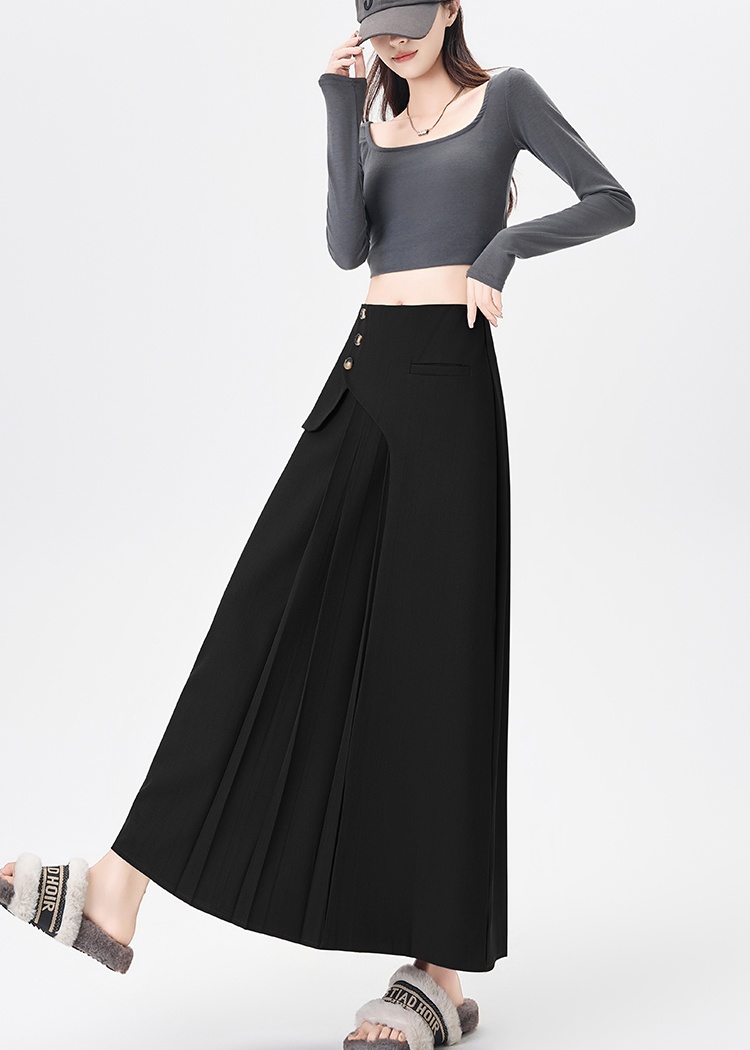 Autumn A-line slim business suit long gray pleated skirt
