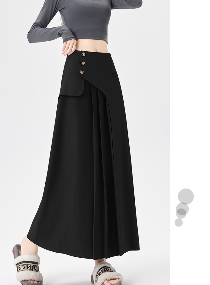 Autumn A-line slim business suit long gray pleated skirt