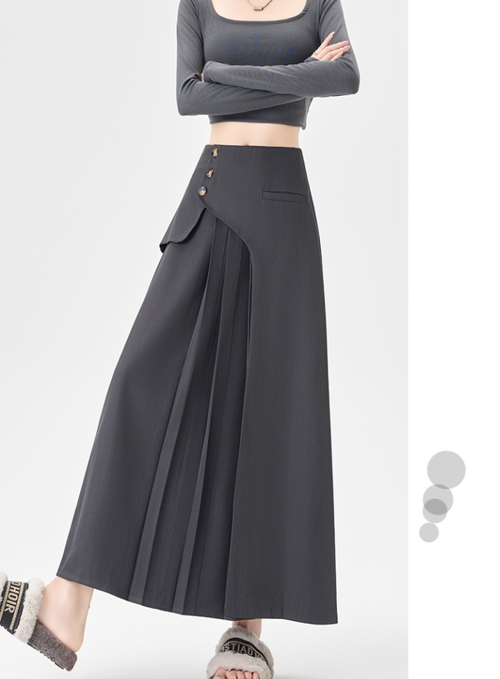 Autumn A-line slim business suit long gray pleated skirt
