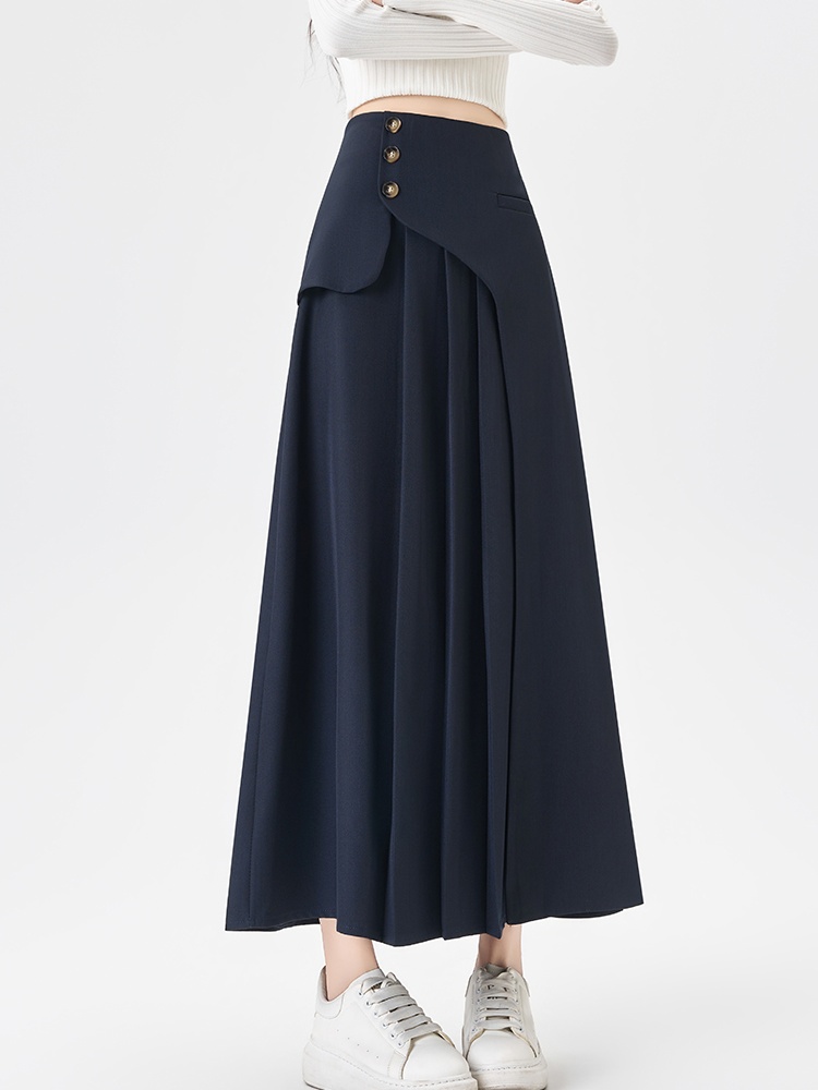 Autumn A-line slim business suit long gray pleated skirt