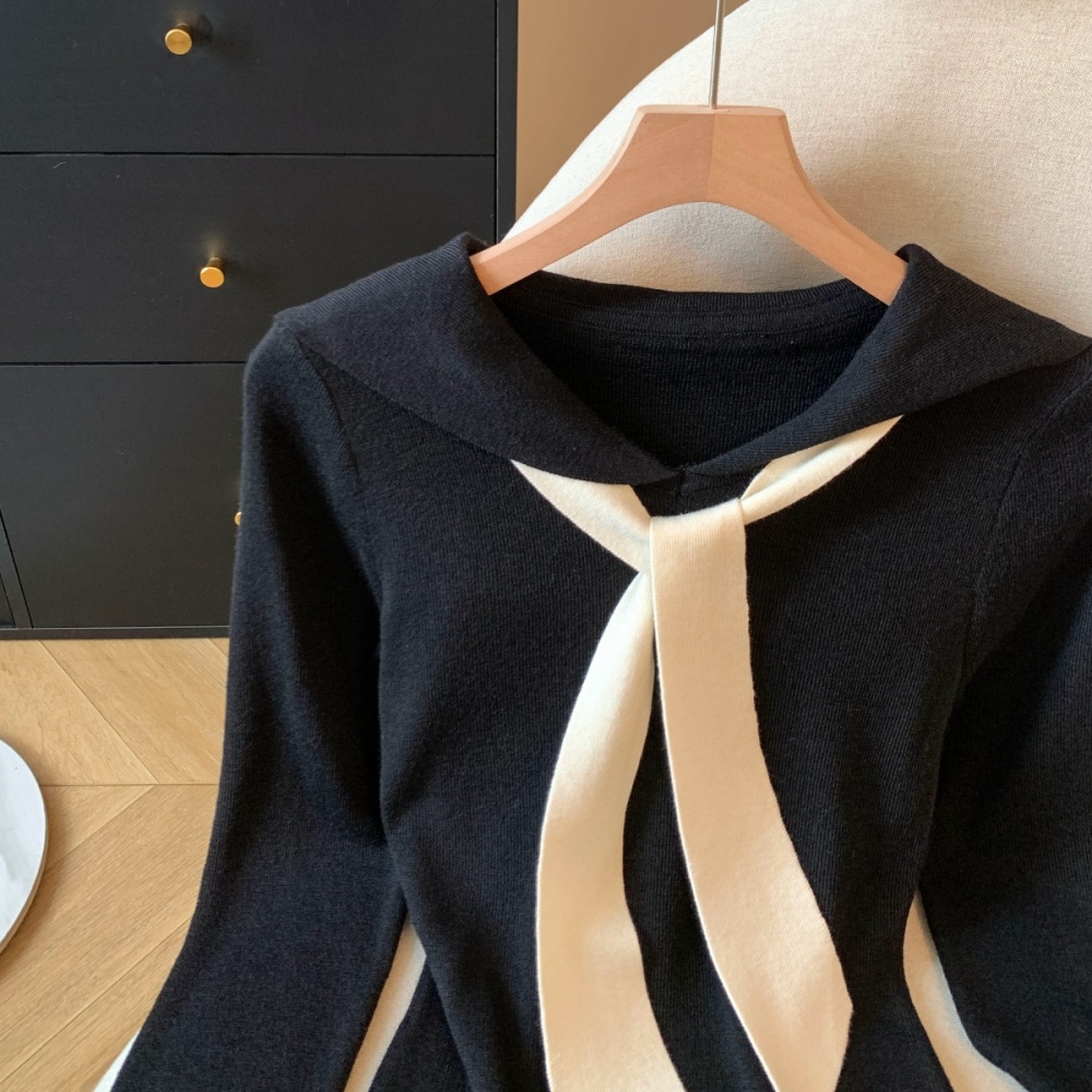 Navy collar shawl enticement sweater for women