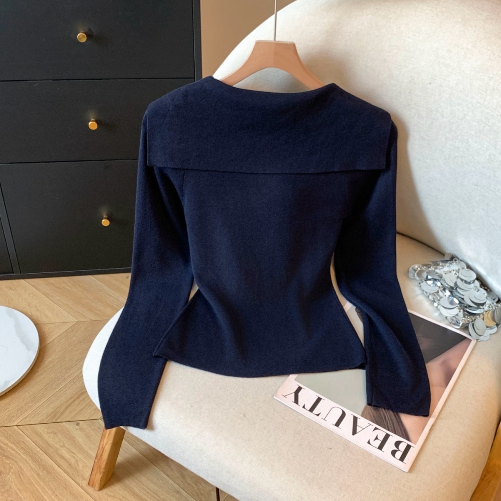 Navy collar shawl enticement sweater for women