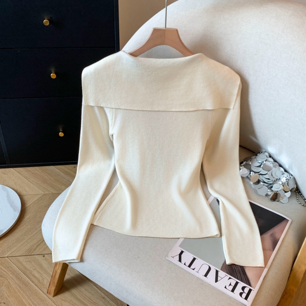 Navy collar shawl enticement sweater for women