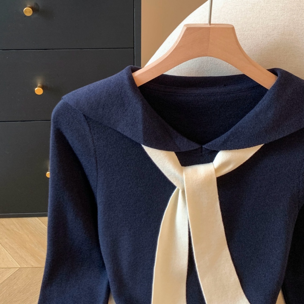 Navy collar shawl enticement sweater for women