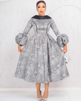 Big skirt lantern sleeve halter lapel elegant dress