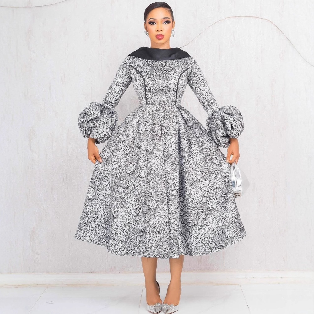 Big skirt lantern sleeve halter lapel elegant dress
