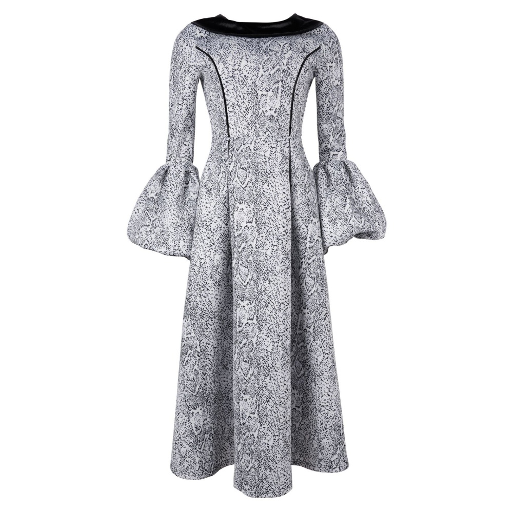 Big skirt lantern sleeve halter lapel elegant dress