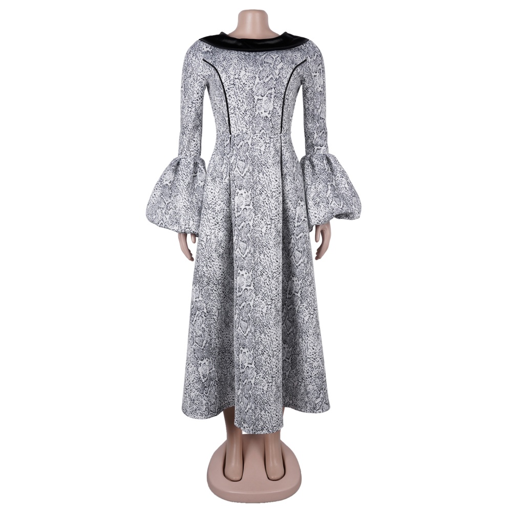 Big skirt lantern sleeve halter lapel elegant dress