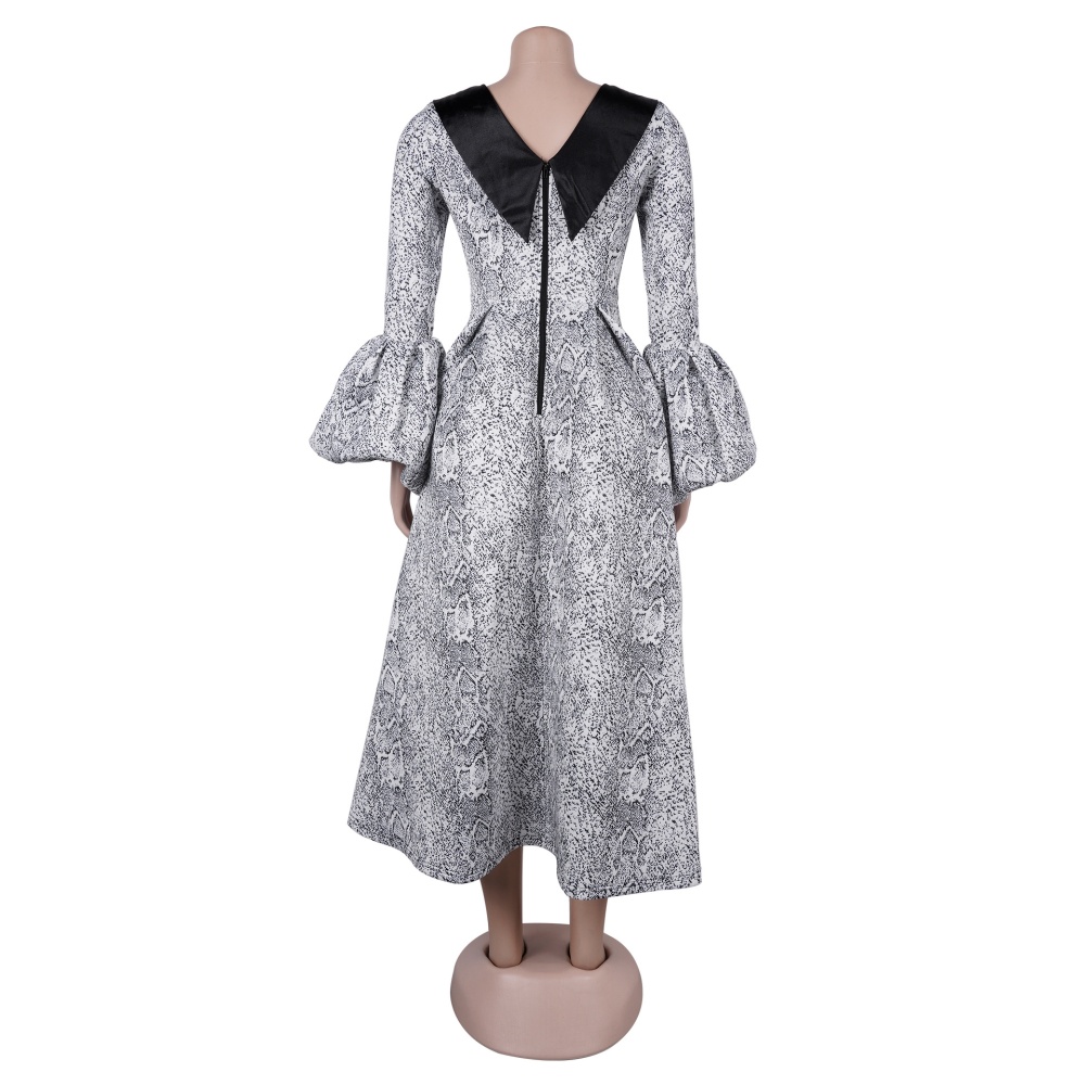 Big skirt lantern sleeve halter lapel elegant dress