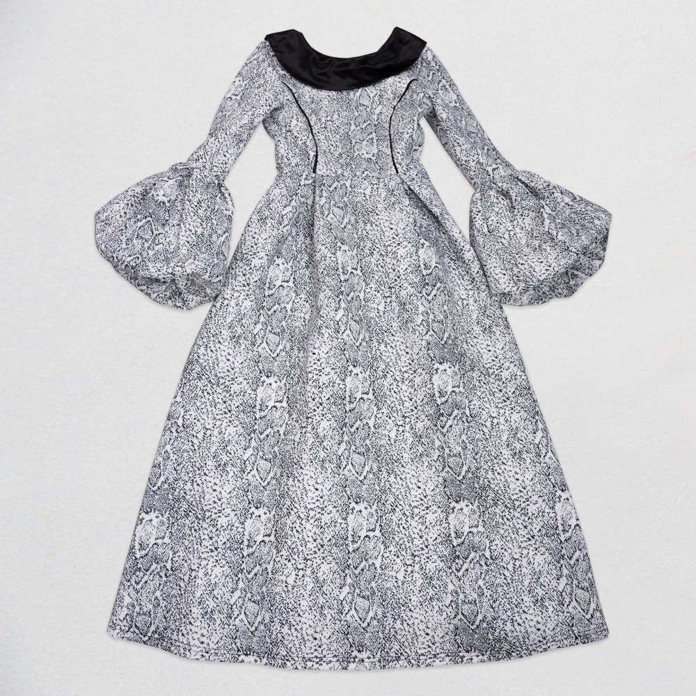 Big skirt lantern sleeve halter lapel elegant dress